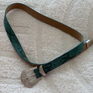 Teal Patterned Belt with Silver Buckle